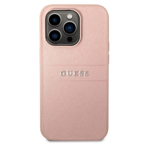 Guess PU Leather Saffiano kryt iPhone 14 Pro růžový