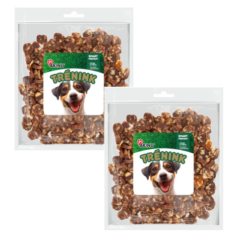 Akinu Trénink Hovězí & treska lupínky pamlsek pro psy 2 x 400 g