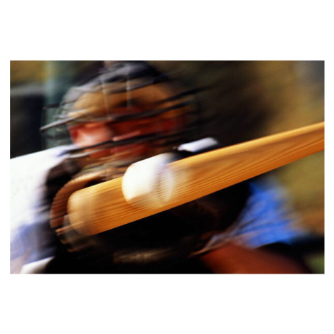 Umělecká fotografie Baseball, bat hitting ball, catcher standing, David Madison, (40 x 26.7 cm)