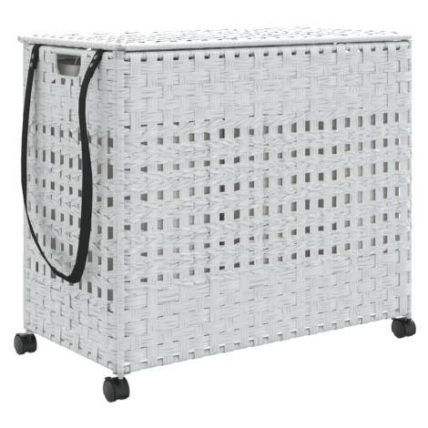 vidaXL Koš na prádlo s kolečky bílý 66 x 35 x 60 cm ratan