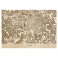 Mapa Sepia vintage map of Prague, Blursbyai, (40 x 30 cm)