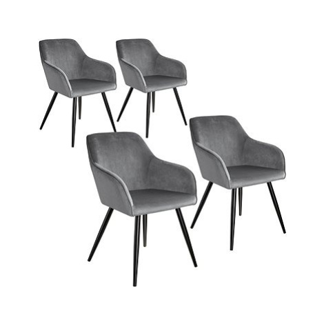 4× Židle Marilyn sametový vzhled černá, šedo, černá tectake