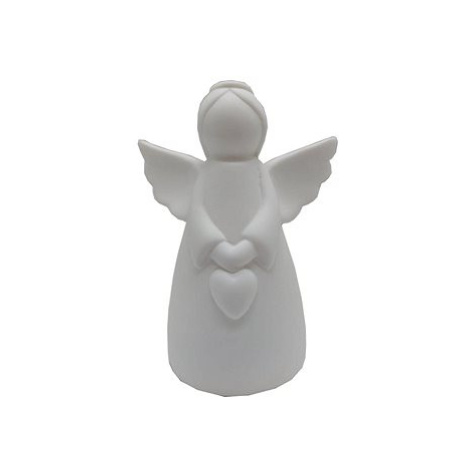 GOBA Vánoční dekorace - porcelánový LED anděl bílý, se srdcem, 12,5 cm