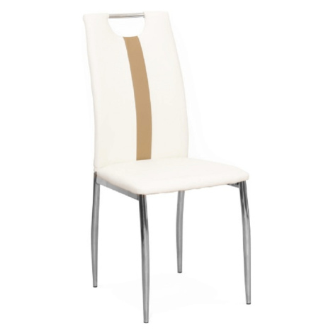 Židle, bílá / béžová ekokůže + chrom nohy, SIGNA Tempo Kondela