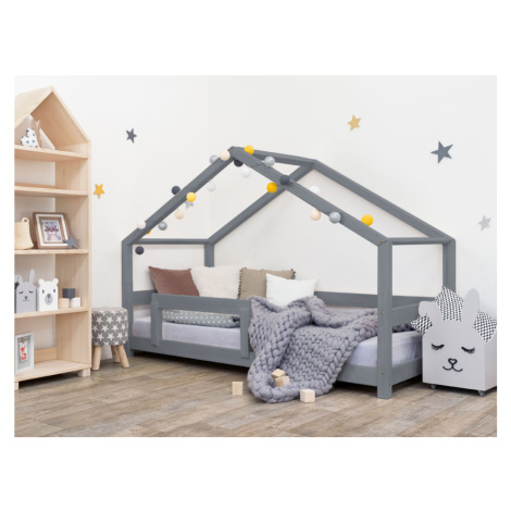 Benlemi Dětská postel domeček LUCKY s bočnicí Zvolte barvu: Světle šedá, Rozměr: 90 x 200 cm