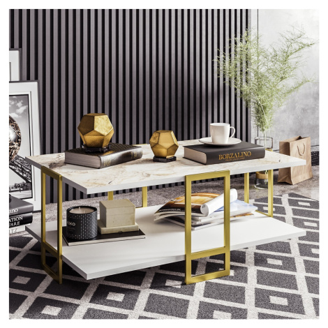 Konferenční stolek POLKA zlatý, bílý Asir