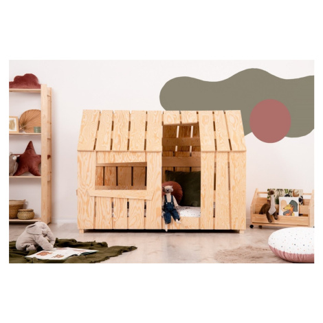 Domečková patrová dětská postel z masivního dřeva 90x200 cm v přírodní barvě Mila DMP Rozměr: 90 Adeko