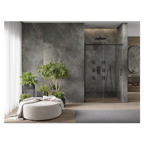 MEXEN Omega posuvné sprchové dveře 140, transparent, černá se sadou pro niku 825-140-000-70-00