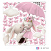 Samolepka na zeď - Zajíci letící na růžovém deštníku