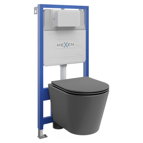 MEXEN/S WC předstěnová instalační sada Fenix Slim s mísou WC Rico + sedátko softclose, tmavě šed