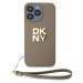 DKNY PU Leather Stack Logo Wrist Strap kryt iPhone 15 Pro Max béžový