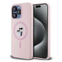 Karl Lagerfeld Liquid Silicone Karl and Choupette MagSafe Zadní Kryt pro iPhone 15 Pro Pink