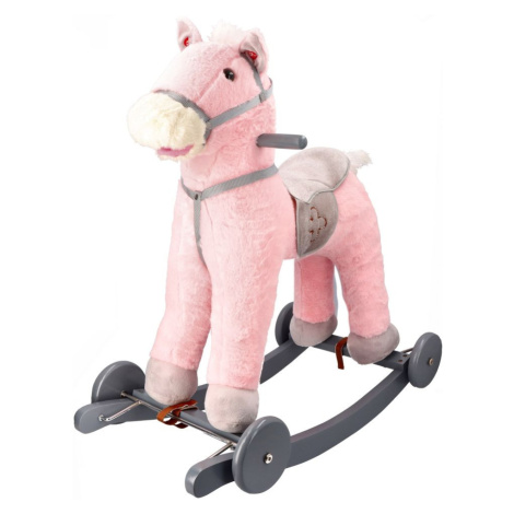 NEF Plyšový interaktivní houpací kůň s kolečky - růžový