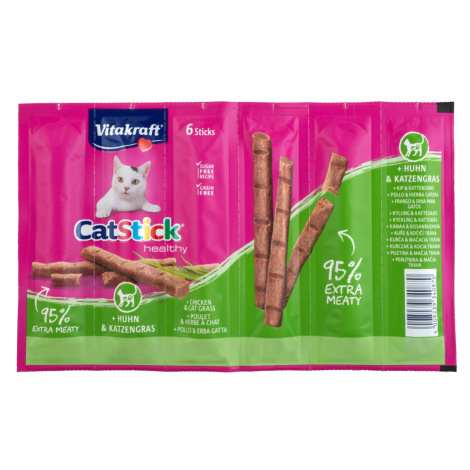 Vitakraft Cat Stick Classic snacky, 24 x 6 g, 20 + 4 zdarma! - kuřecí & kočičí tráva