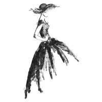 Ilustrace Full skirt dress fashion illustration in black and white, Blursbyai, (26.7 x 40 cm)