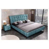 Estila Designová manželská postel Velouria petrolejové modré barvy se sametovým čalouněním 180x2