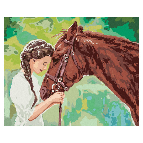 Mladá dívka s koněm, 80×100 cm, bez rámu a bez vypnutí plátna
