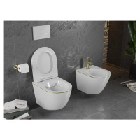 MEXEN Lena Závěsná WC mísa včetně sedátka s slow-slim, duroplast, bílá/zlatá linka 30224005