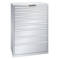 LISTA Zásuvková skříň, ocelový plech, v x š 1450 x 1023 mm, 9 zásuvek, nosnost 200 kg, světle še