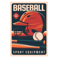 Ilustrace Baseball sport and players equipment bat and ball, seamartini, 26.7 × 40 cm