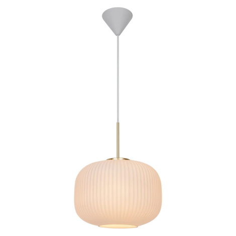 Nordlux Milford designový lustr, 300 × 380 mm, 40 W, opálově bílý s mosazí