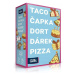 Desková hra Taco, čapka, dort, dárek, pizza