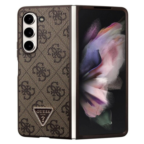 Guess 4G PU Leather Triangle kryt Samsung Galaxy Z Fold5 hnědý