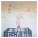 Samolepka na zeď - Akvarelový zajíček a malé zajíčky s balony