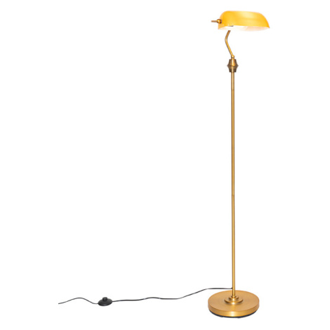 Klasická notářská stojací lampa bronzová s jantarovým sklem - Banker QAZQA