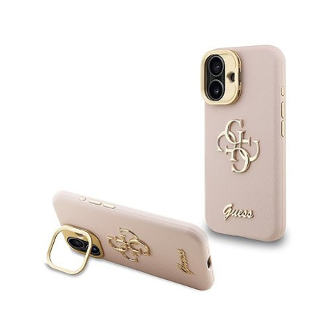 Guess PU Grained 4G Logo Stand Camera Frame Zadní Kryt pro iPhone 16 Pink