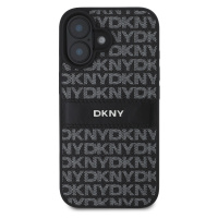 Zadní kryt DKNY PU Leather Repeat Pattern Tonal Stripe pro Apple iPhone 16, černá