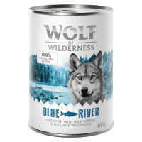 Výhodné balení: Wolf of Wilderness Adult 12 x 400 g - NOVÉ: Blue River - rybí