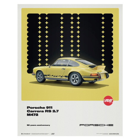 Umělecký tisk Porsche 911 Carrera RS 2.7 - 50th Anniversary - 1973 - Yellow, (40 x 50 cm) Automobilist