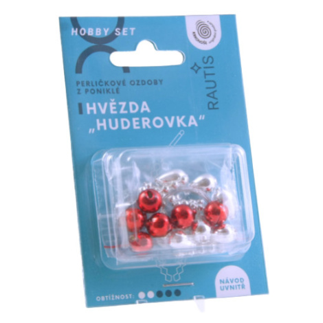 Sada na výrobu ozdoby z perliček - Huderovka - stříbrná/červená Rautis