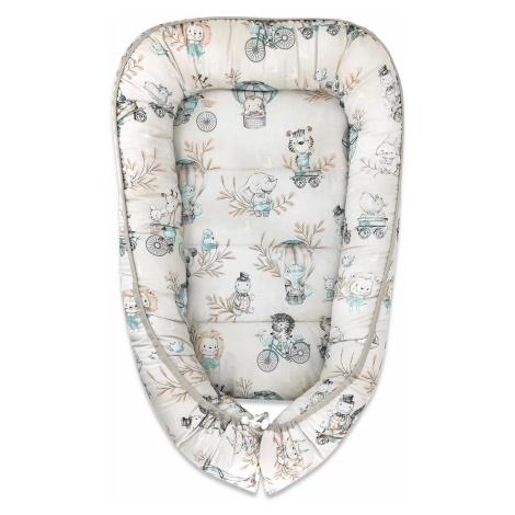 Miminu Bavlněné oboustranné hnízdečko , 55 x 75 cm, ZOO na cestách - cappuccino/mátová