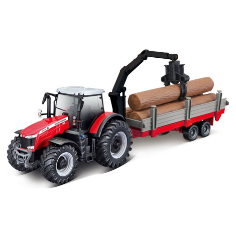 Bburago Farm 10cm Traktor Massey FERGUSSON 8740S - wood trailer