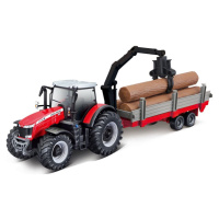 Bburago Farm 10cm Traktor Massey FERGUSSON 8740S - wood trailer