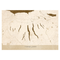 Mapa Sepia vintage map of Finger Lakes, Blursbyai, 40 × 30 cm