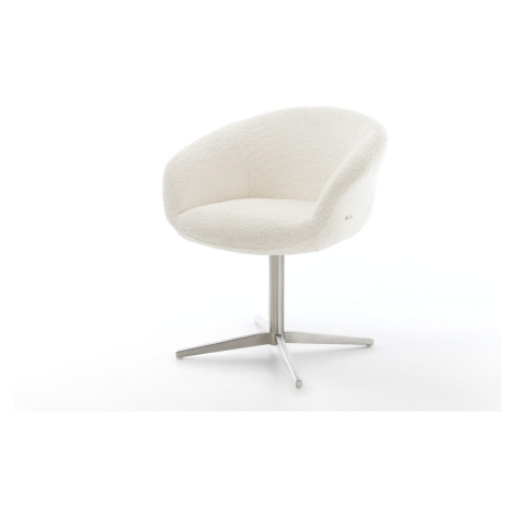 DELIFE Jídelní židle Vinka-Flex s područkami bouclé bílá kovová podnož z nerezové oceli otočná o