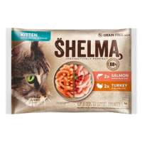 Shelma Kitten bezobilné dušené filetky losos a krůta pro koťata 4 × 85 g