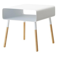 Yamazaki Odkládací stolek s poličkou Plain 4229, kov/dřevo, bílý