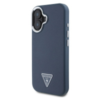 Zadní kryt Guess PU Grained Triangle Logo pro Apple iPhone 16, modrá