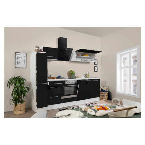 Respekta Kuchyně Amanda černá/bílá 250 cm - trouba+sklok.d./šikmá digestoř/myčka