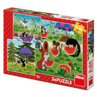 Dino Krteček a paraplíčko puzzle 3 x 55 dílků