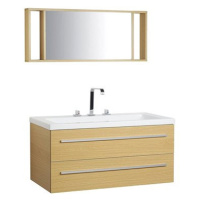 Béžový nástěnný nábytek do koupelny se zásuvkou a zrcadlem ALMERIA, 58906