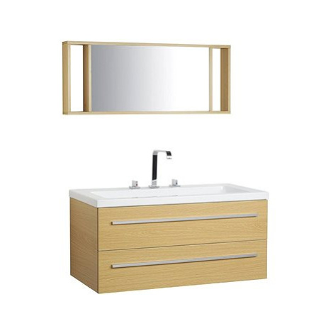 Béžový nástěnný nábytek do koupelny se zásuvkou a zrcadlem ALMERIA, 58906 BELIANI