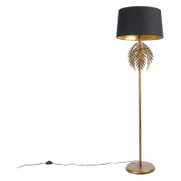 Vintage stojací lampa zlatá s bavlněným odstínem černá - Botanica