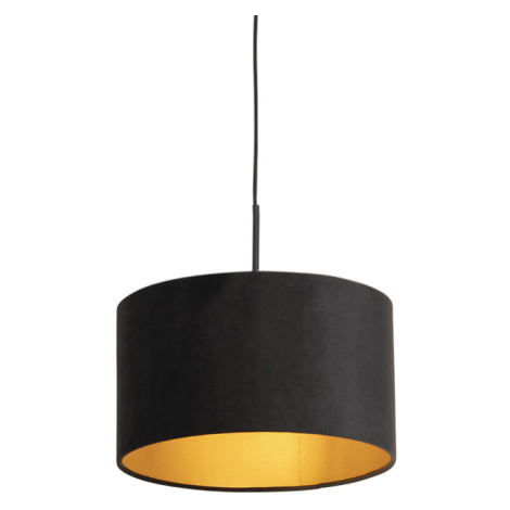 Závěsná lampa s velurovým odstínem černá se zlatem 35 cm - Combi QAZQA