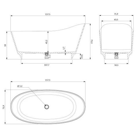 OMNIRES NEO M+ volně stojící vana, 158 x 72 cm bílá lesk /BP/ NEO158SWWBP