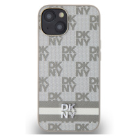 Zadní kryt DKNY PU Leather Checkered Pattern and Stripe pro Apple iPhone 15, béžová